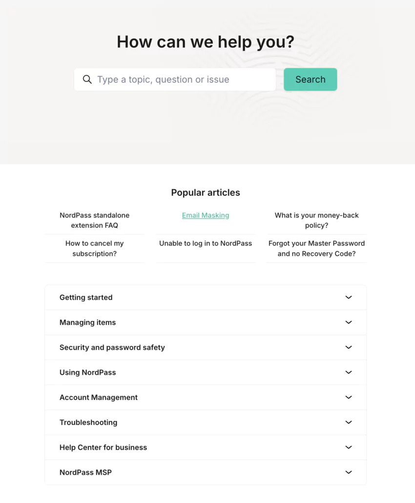 Support client du gestionnaire de mots de passe NordPass