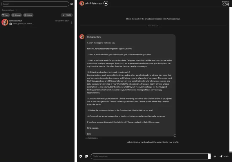 messages privés sur le réseau Uncove