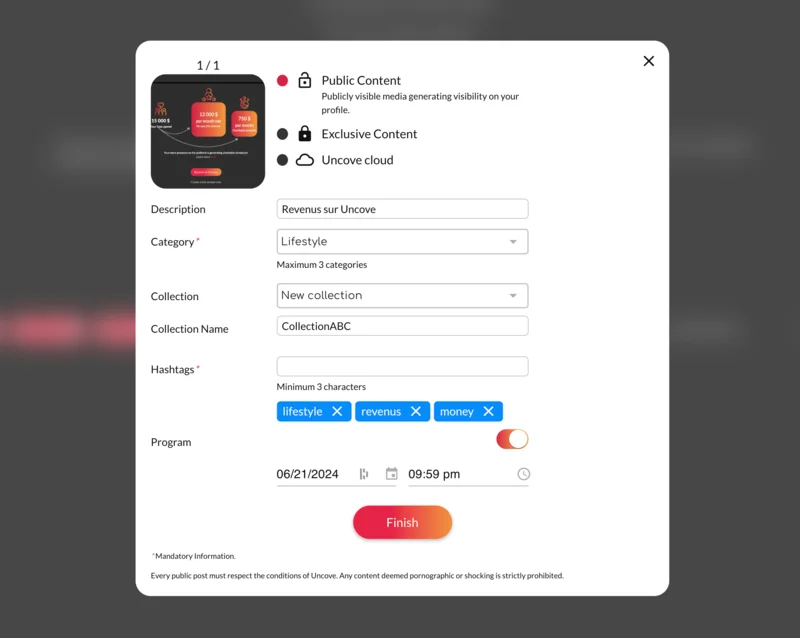 avis de la planification de publications sur uncove