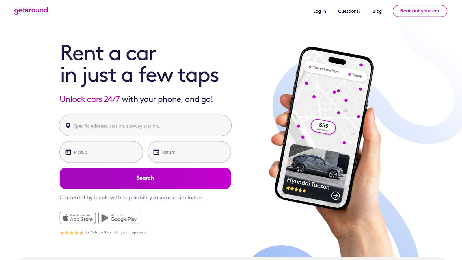 Getaround webpage- Car rental platform interface