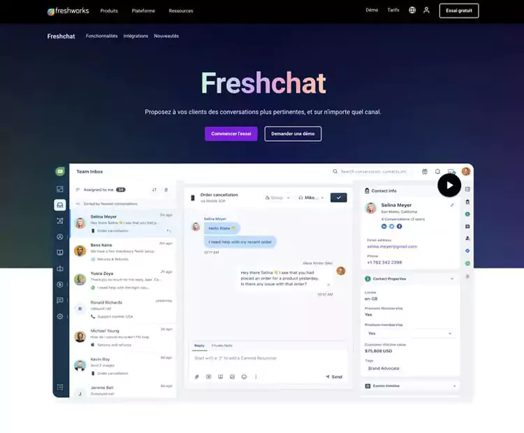 page web d'accueil de Freshchat