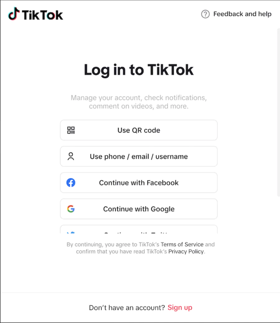 Pqge d'enregistrement de tiktok pour accéder à Tiktok live
