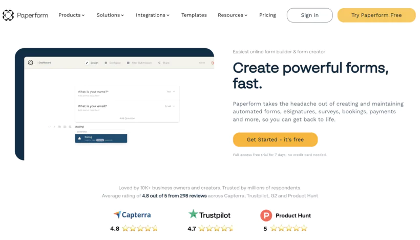 Paperform home page - new branding