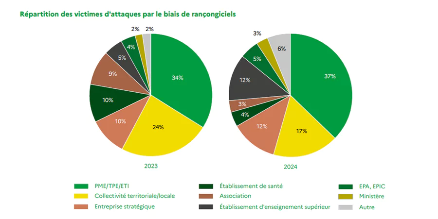 répartition des victimes d'attaues par le bians de rançongiciels