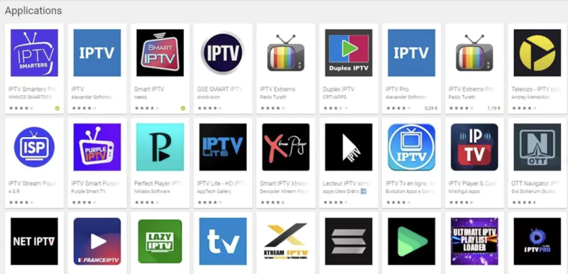 logos de nombreuses applications IPTV sur Google PLay