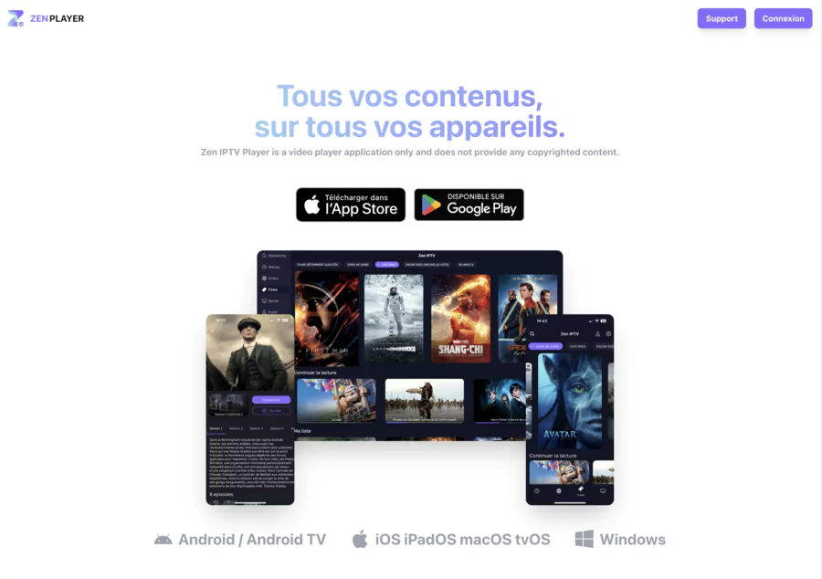 vue sur la page web de Zen IPTV