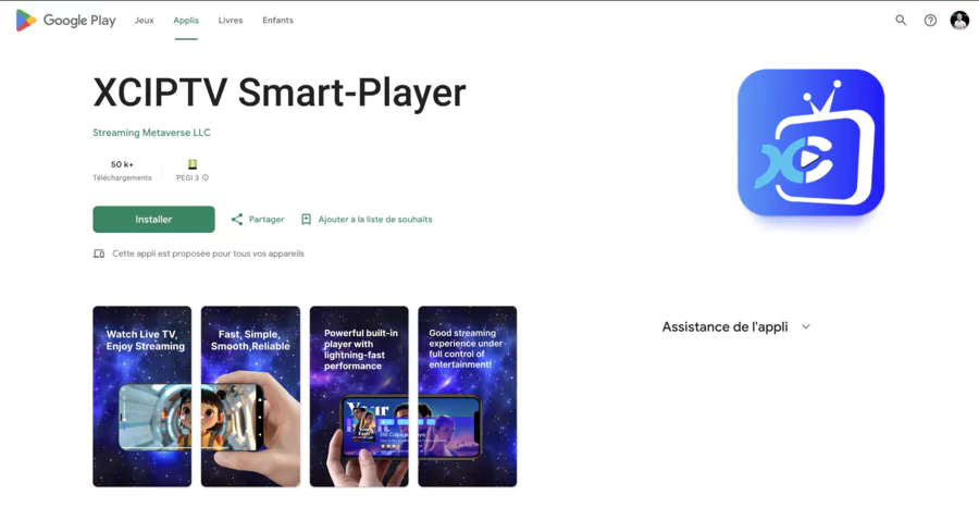 vue sur google play de XCIPTV Player