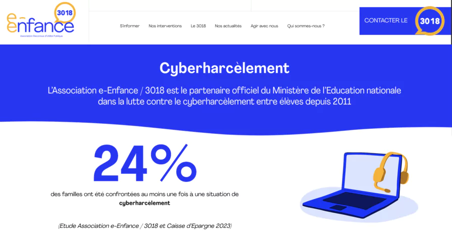 Statistiques Cyberharcèlement  sur le site de e-enfance