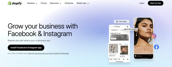 Site web de Shopify pour l'intégration avec Facebook et Instagram
