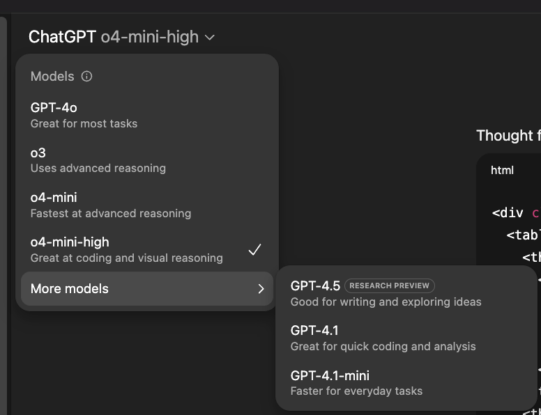 Derniers modèles de chatgpt disponibles