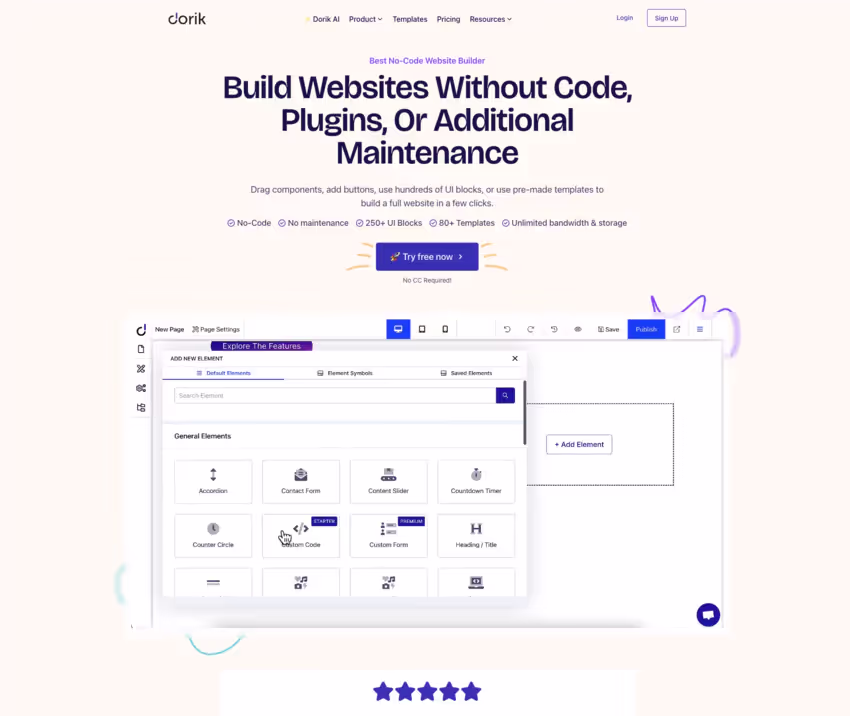 page d'accueil de Dorik AI