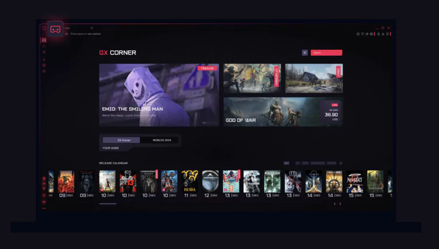 vue des jeux videos disponibles sur opera GX