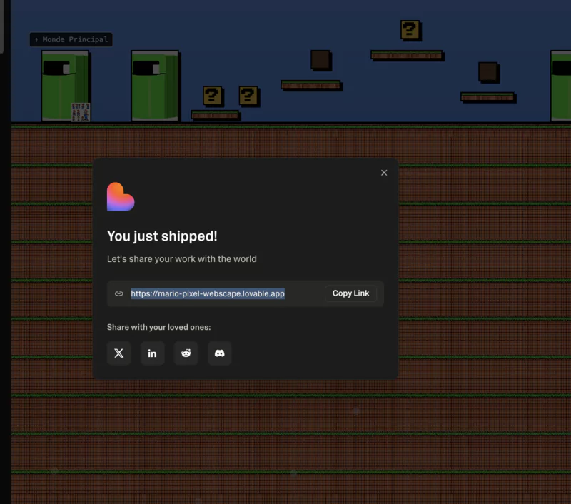 Publication du projet sur Lovable