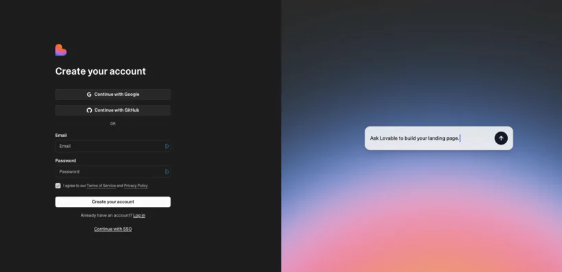 page d'inscription à Lovabase