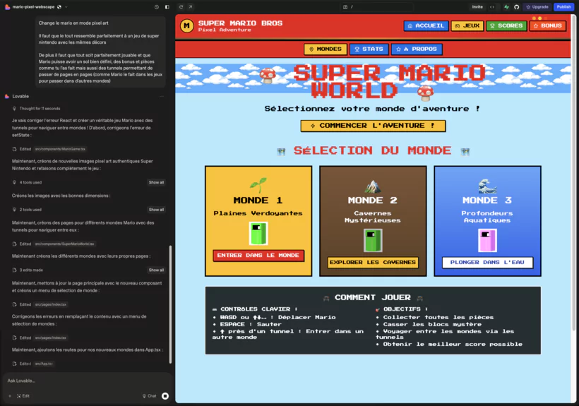 Exemple de page super mario world fate avec Lovable