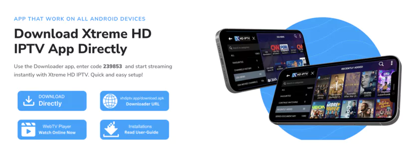 page de telechargements de Xtream IPTV sur son site web