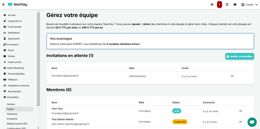 créer un site d'apprentissage et gérer son équipe avec la plateforme française Teachizy