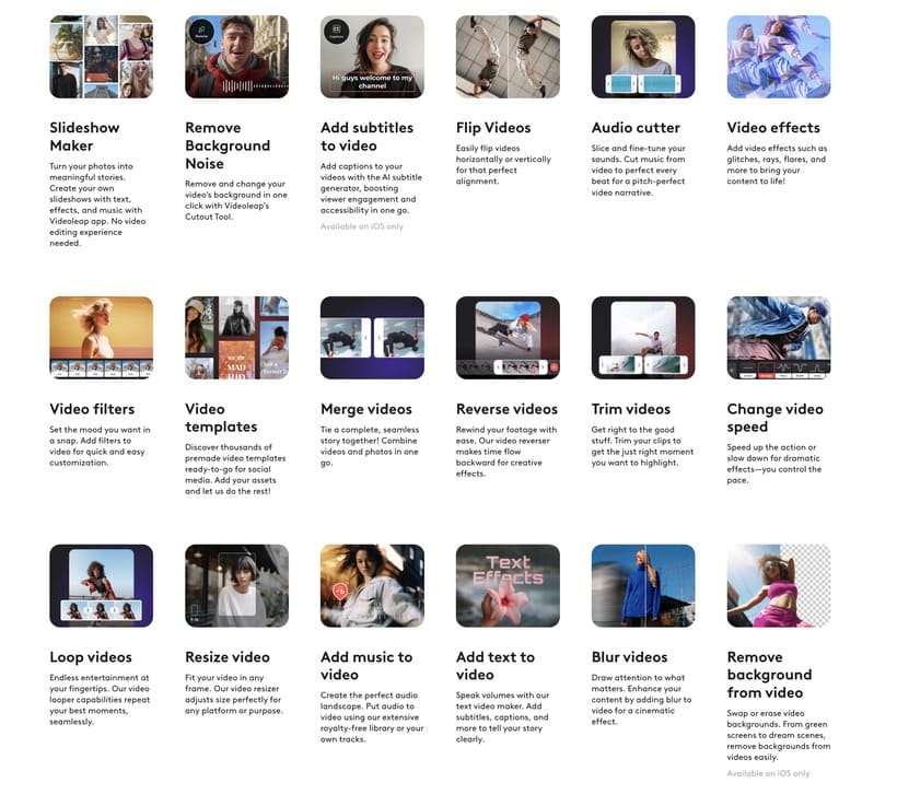 Outils d'édition vidéo avancés de videoleap