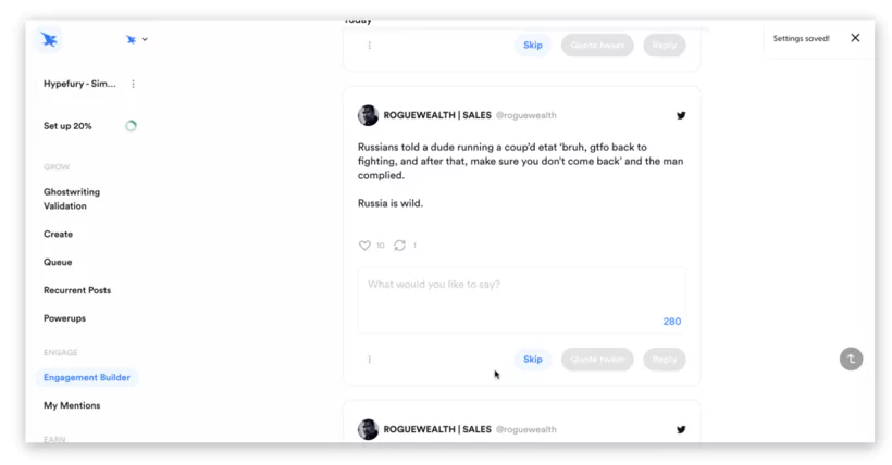 services d'écriture automatisée de hypefury