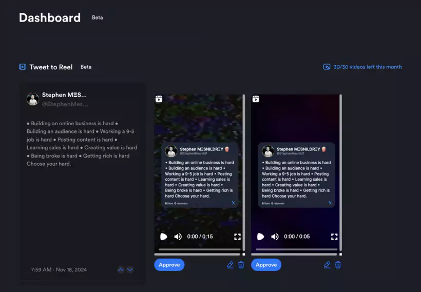 Option de Tweet to Reel