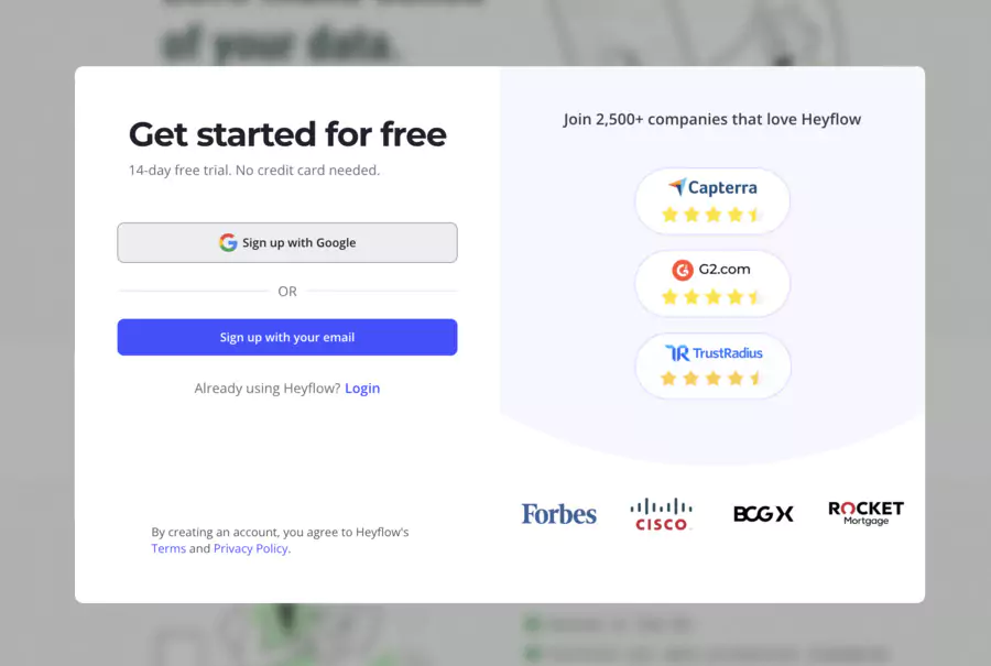 page inscription heyflow