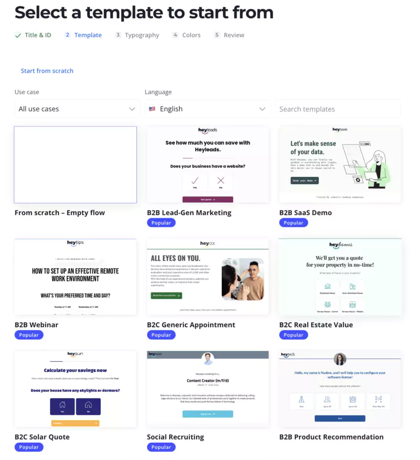 Interface de création de flux interactifs de la plate-forme heyflow