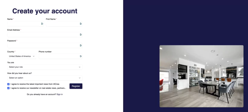 page d'inscription de iacrea