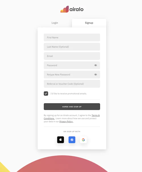 inscription à Airalo