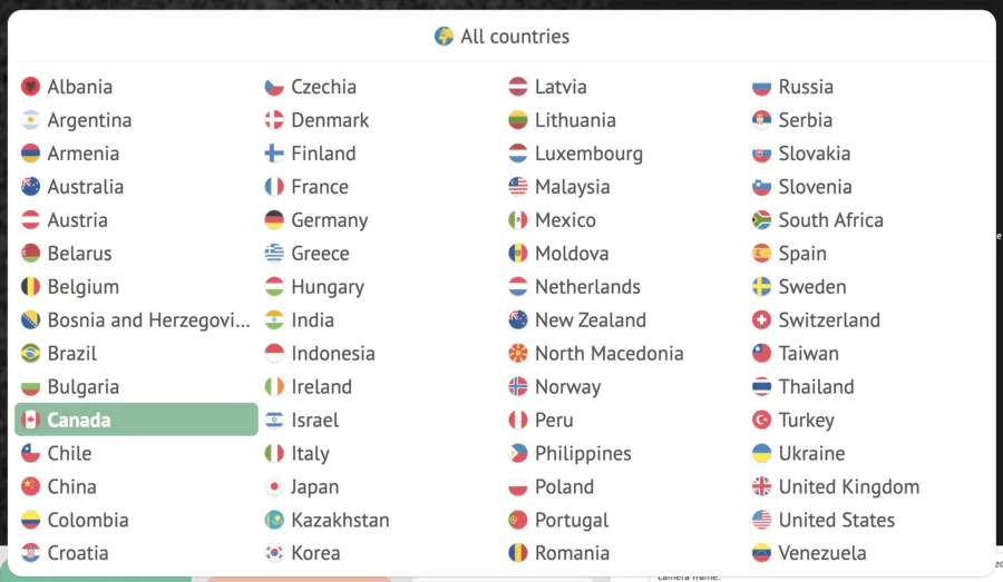Choix de la région sur OmeTV