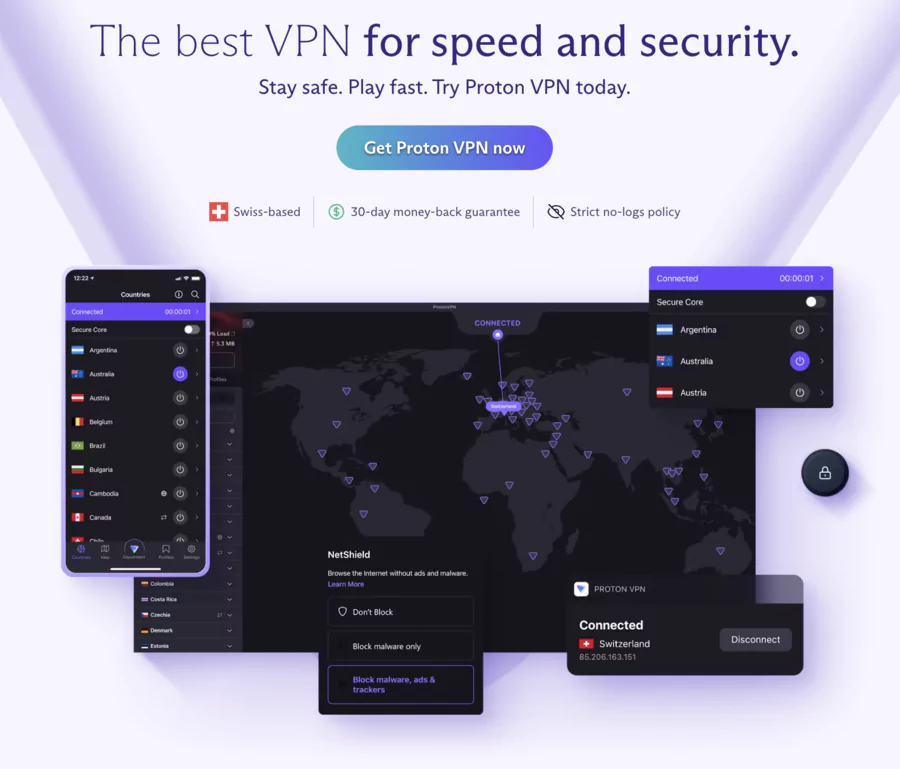 Proton VPN compatible sur téléphone (Android, iOs, Mac / PC) pour naviguer en toute sécurité
