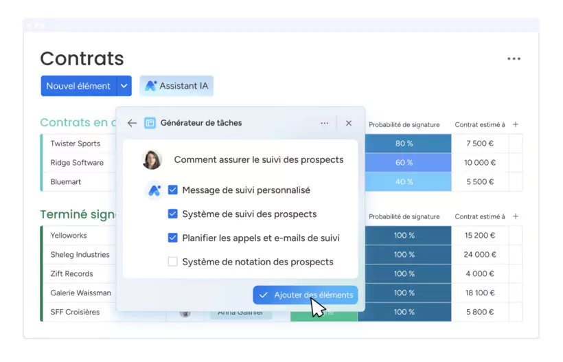 fonctionnalités IA en action de monday