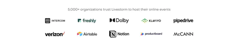 Interface utilisateur de LiveStorm montrant les différentes options d'événements