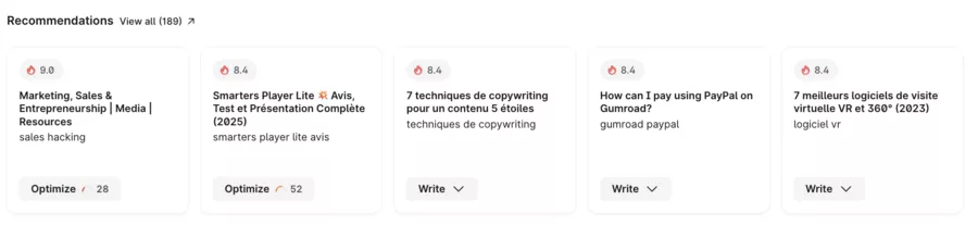 recommandations d'articles par Surfer SEO