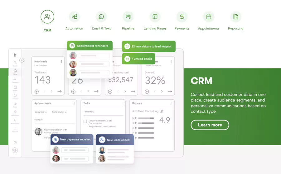 vue sur le CRM de keap