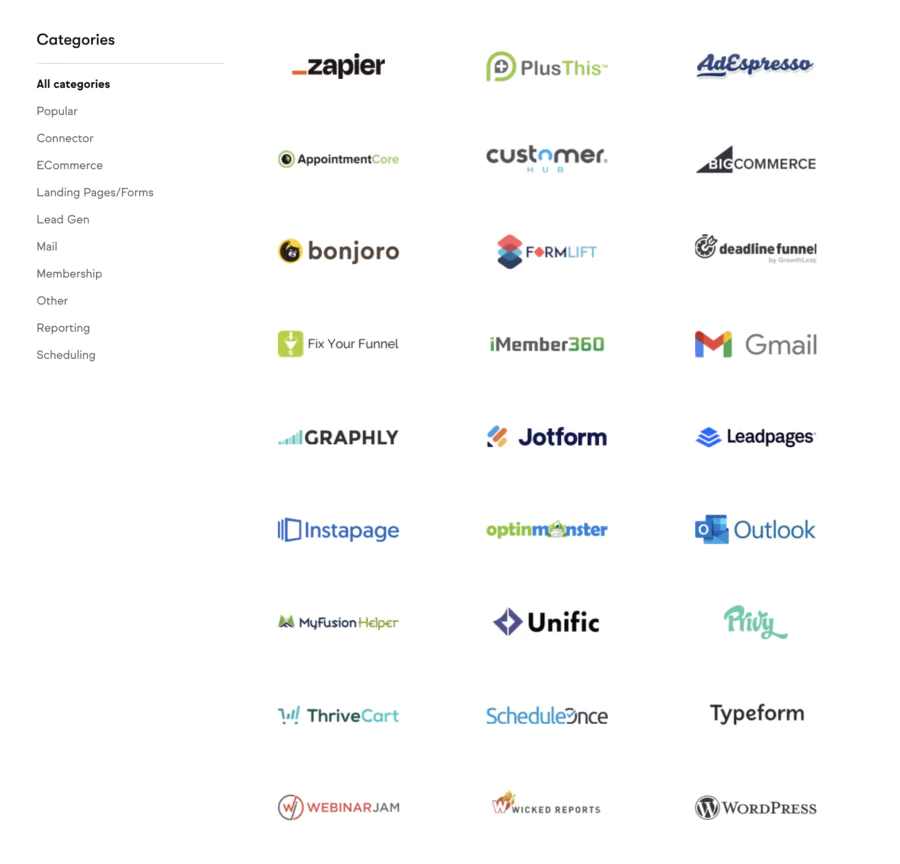 Intégrations natives de keap