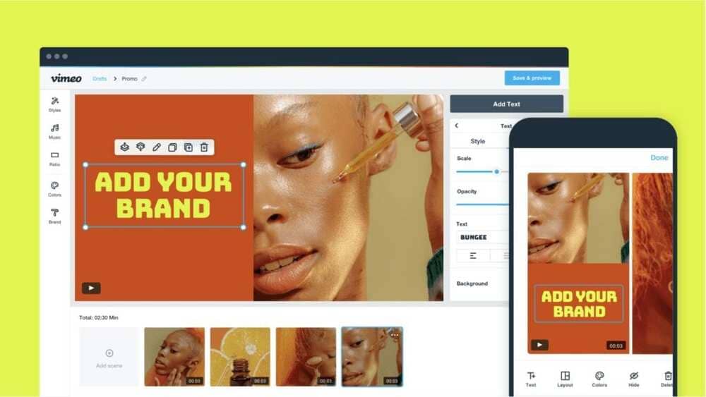 Interface de Vimeo create
