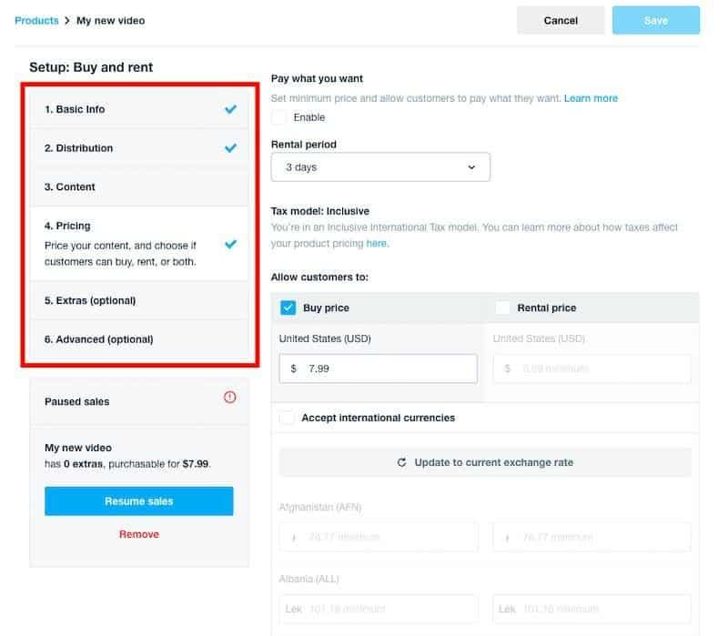 Configuration de la vidéo Vimeo 