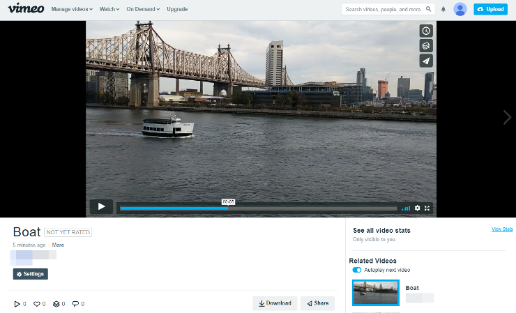 Interface web - Vimeo