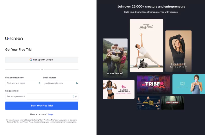 connectez vous au site web de Uscreen
