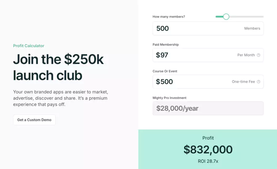 simulateur de revenus de Mighty Network