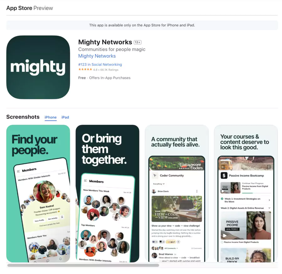Applications mobiles de Mighty Networks