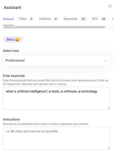 Bramework Assistant in the Long Form Editor