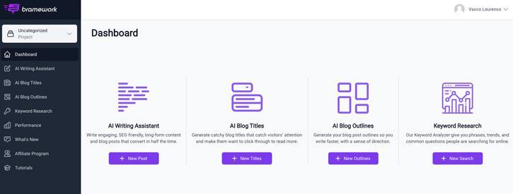 Bramework dashboard ai writer