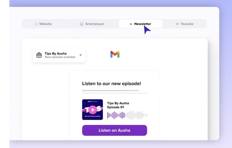 newsletter sur la plateforme de podcasts Ausha