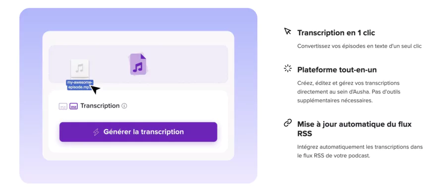 transcription IA de la plateforme de podcasts Ausha