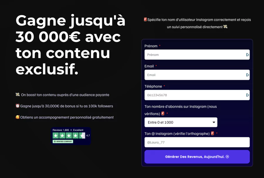 simulateur de revenus sur MYM