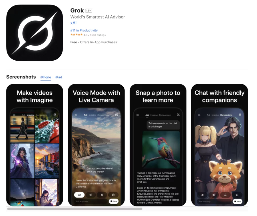 application iOs de Grok