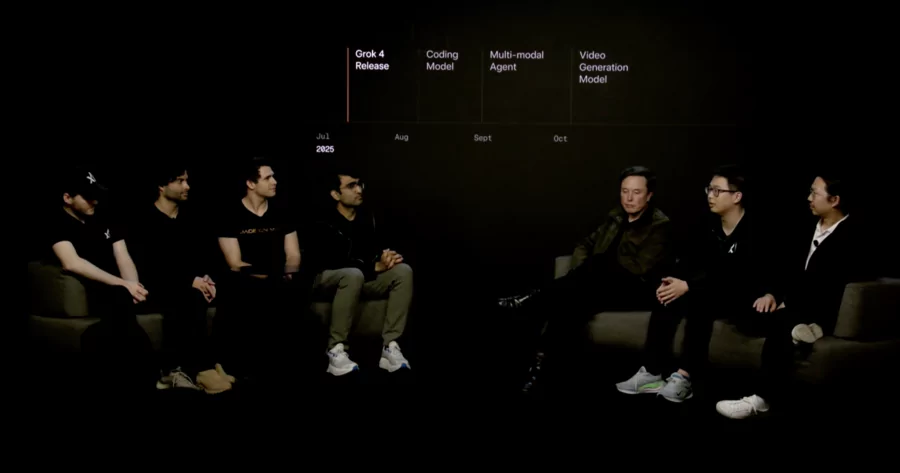 photo de la présentation de Grok 4 par Elon Musk et son équipe