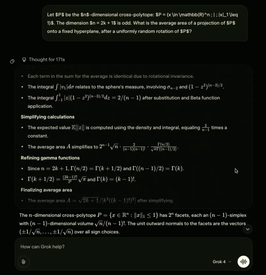niveau de doctorant en mathématiques pour Grok