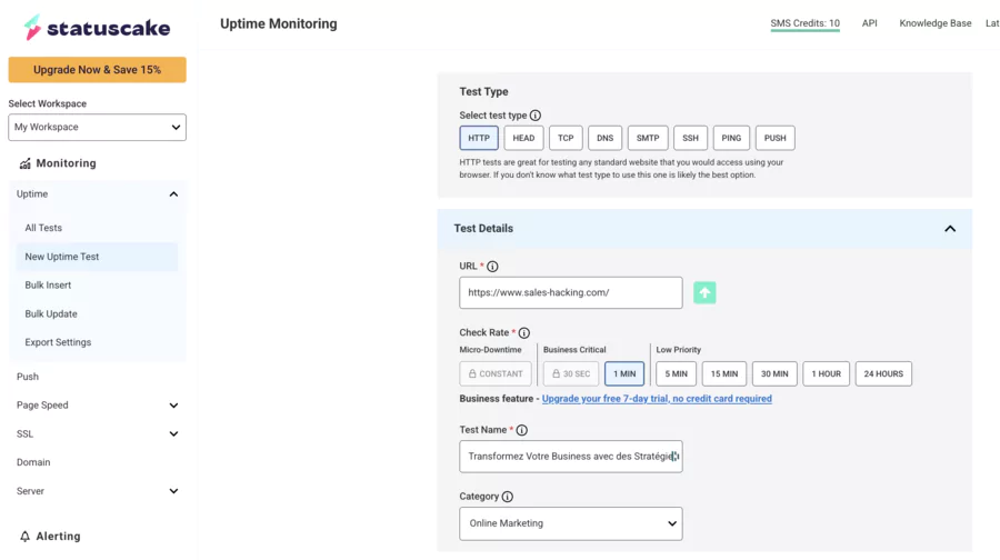 Ajouter votre premier site à StatusCake